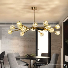 Lámpara colgante de techo de cristal blanco e27 de decoración para el hogar hermosa moderna con marco dorado